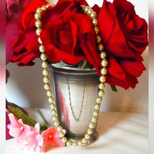 Lime Green Glass Pearl Beaded Necklace Gold Tone Clasp 18"